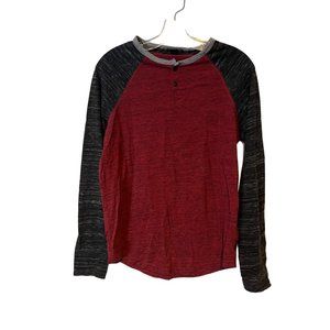 Dvision Henley T Shirt Mens Small Long Sleeve Burgandy Black 1/4 Button Up